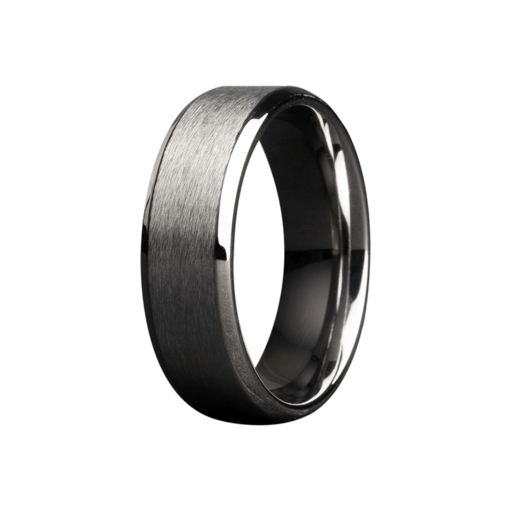 8mm Tungsten Beveled Ring with Satin Center and Polished Edges – 8TU107-Heavy Stone-Renee Taylor Gallery