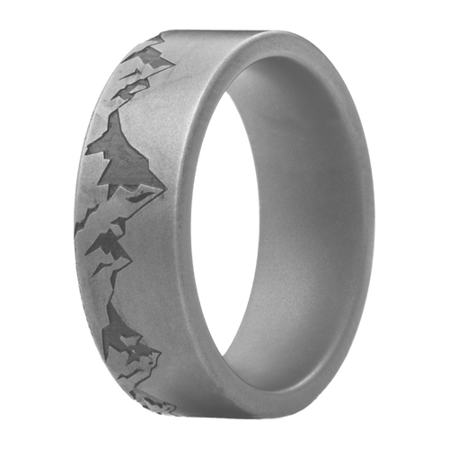 8mm Tungsten Matte Flat Ring with Deep Mountain Range Engraving – K8TU601:ENG-MTN-Heavy Stone-Renee Taylor Gallery