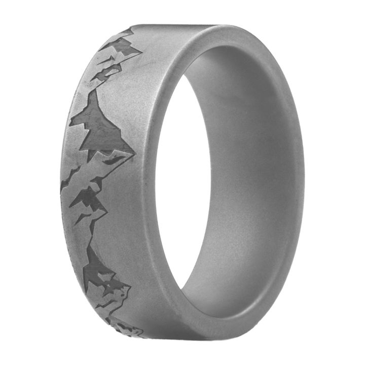 8mm Tungsten Matte Flat Ring with Deep Mountain Range Engraving – 8TU601:ENG-MTN-Heavy Stone-Renee Taylor Gallery