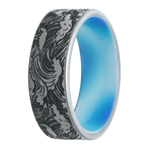(8mm) Tungsten Flat Matte w/ Wave Engraving & Ocean Pattern - 8TUCK601:SEA/ENG-WAV-Heavy Stone-Renee Taylor Gallery