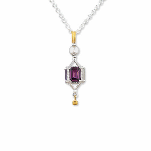 Twirly Amethyst Garnet Topaz Pendant with Diamond by Lika Behar