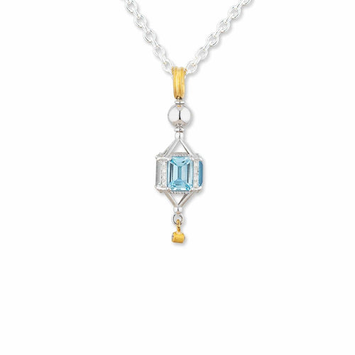 Twirly Blue and White Topaz Pendant with Diamond by Lika Behar