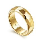 14K Yellow Gold 7mm - Hammered Men's Wedding Band in High Polished Finish - MBH0222-70Y4JJJ-Gabriel & Co.-Renee Taylor Gallery
