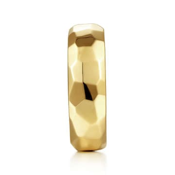 14K Yellow Gold 7mm - Hammered Men's Wedding Band in High Polished Finish - MBH0222-70Y4JJJ-Gabriel & Co.-Renee Taylor Gallery
