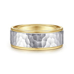 14K White-Yellow Gold 8mm - Hammered Men's Wedding Band - MBM0129-80M4JJJ-Gabriel & Co.-Renee Taylor Gallery