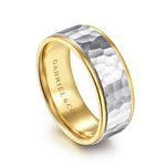 14K White-Yellow Gold 8mm - Hammered Men's Wedding Band - MBM0129-80M4JJJ-Gabriel & Co.-Renee Taylor Gallery