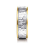 14K White-Yellow Gold 8mm - Hammered Men's Wedding Band - MBM0129-80M4JJJ-Gabriel & Co.-Renee Taylor Gallery