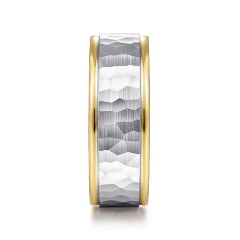 14K White-Yellow Gold 8mm - Hammered Men's Wedding Band - MBM0129-80M4JJJ-Gabriel & Co.-Renee Taylor Gallery