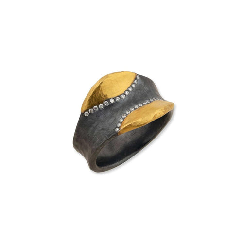 Wavy Fusion Oxidized Ring, Diamonds by Lika Behar