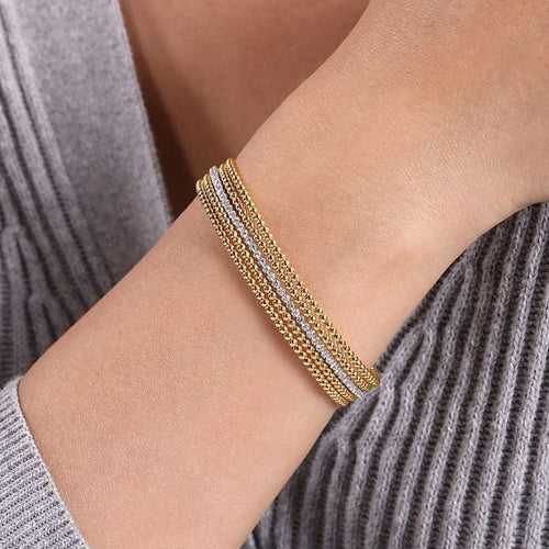 14K White & Yellow Gold Wide Bujukan Diamond Cuff Bangle - BG4449-62M45JJ-Gabriel & Co.-Renee Taylor Gallery