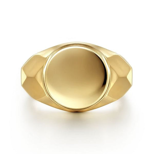 Wide 14K Yellow Gold Round Signet Ring in High Polished Finish - MR52069Y4JJJ-Gabriel & Co.-Renee Taylor Gallery