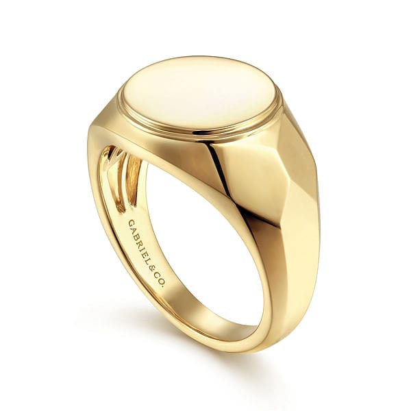 Wide 14K Yellow Gold Round Signet Ring in High Polished Finish - MR52069Y4JJJ-Gabriel & Co.-Renee Taylor Gallery