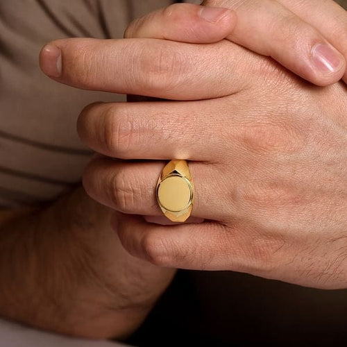 Wide 14K Yellow Gold Round Signet Ring in High Polished Finish - MR52069Y4JJJ-Gabriel & Co.-Renee Taylor Gallery