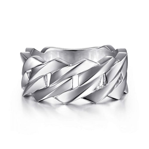 Wide 925 Sterling Silver Chain Link Band in High Polished Finish - MR52061SVJJJ-Gabriel & Co.-Renee Taylor Gallery