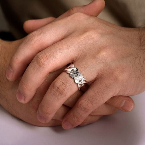 Wide 925 Sterling Silver Chain Link Band in High Polished Finish - MR52061SVJJJ-Gabriel & Co.-Renee Taylor Gallery