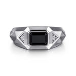 Wide 925 Sterling Silver Faceted Men's Ring with Onyx - MR20128SVJMC-Gabriel & Co.-Renee Taylor Gallery