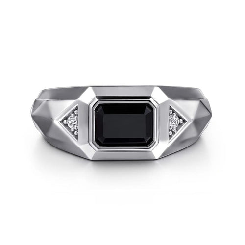 Wide 925 Sterling Silver Faceted Men's Ring with Onyx - MR20128SVJMC-Gabriel & Co.-Renee Taylor Gallery