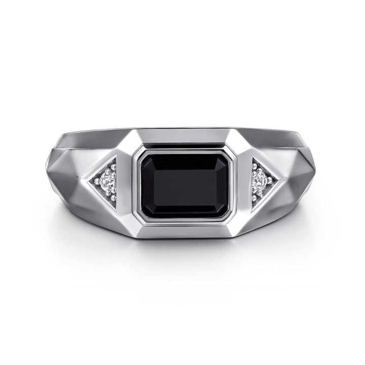 Wide 925 Sterling Silver Faceted Men's Ring with Onyx - MR20128SVJMC-Gabriel & Co.-Renee Taylor Gallery