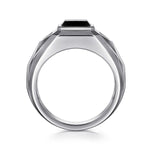 Wide 925 Sterling Silver Faceted Men's Ring with Onyx - MR20128SVJMC-Gabriel & Co.-Renee Taylor Gallery