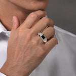 Wide 925 Sterling Silver Faceted Men's Ring with Onyx - MR20128SVJMC-Gabriel & Co.-Renee Taylor Gallery