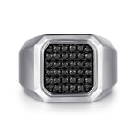 Wide 925 Sterling Silver Signet Ring with Black Spinel in High Polish Finish - MR20177SVJBS-Gabriel & Co.-Renee Taylor Gallery