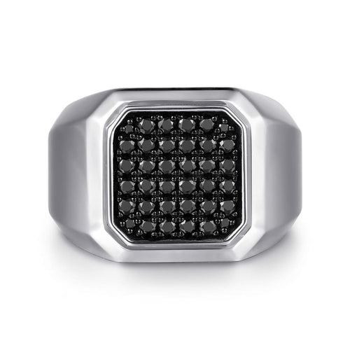Wide 925 Sterling Silver Signet Ring with Black Spinel in High Polish Finish - MR20177SVJBS-Gabriel & Co.-Renee Taylor Gallery