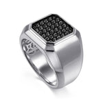 Wide 925 Sterling Silver Signet Ring with Black Spinel in High Polish Finish - MR20177SVJBS-Gabriel & Co.-Renee Taylor Gallery