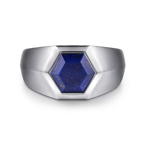Wide 925 Sterling Silver Signet Ring with Faceted Lapis Stone - MR20170SVJLP-Gabriel & Co.-Renee Taylor Gallery