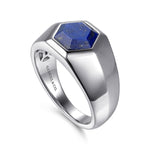 Wide 925 Sterling Silver Signet Ring with Faceted Lapis Stone - MR20170SVJLP-Gabriel & Co.-Renee Taylor Gallery