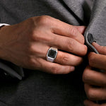 925 Sterling Silver Signet Ring Wide with Faceted Onyx Stone in Sand Blast Finish - MR20028SVJOX-Gabriel & Co.-Renee Taylor Gallery
