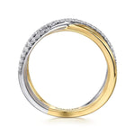 14K White and Yellow Gold Diamond Wide Band Criss Cross Ring - LR52583M45JJ-Gabriel & Co.-Renee Taylor Gallery