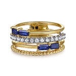 14K White and Yellow Gold Diamond and Blue Sapphire Wide Band Easy-Stack Ring - LR52769M45SA-Gabriel & Co.-Renee Taylor Gallery