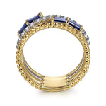 14K White and Yellow Gold Diamond and Blue Sapphire Wide Band Easy-Stack Ring - LR52769M45SA-Gabriel & Co.-Renee Taylor Gallery