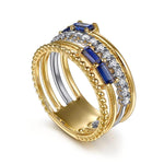 14K White and Yellow Gold Diamond and Blue Sapphire Wide Band Easy-Stack Ring - LR52769M45SA-Gabriel & Co.-Renee Taylor Gallery