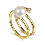Wide Band Wrap Ring 14K Yellow Gold Diamond and Pearl 0.02ct – LR52679Y45PL-Gabriel & Co.-Renee Taylor Gallery