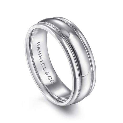 14K White Gold 7mm - Men's Wedding Band in High Polished Finish - MBH0154-70W4JJJ-Gabriel & Co.-Renee Taylor Gallery