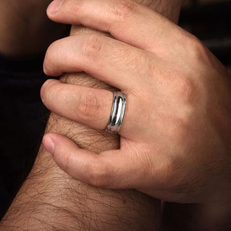 14K White Gold 7mm - Men's Wedding Band in High Polished Finish - MBH0154-70W4JJJ-Gabriel & Co.-Renee Taylor Gallery