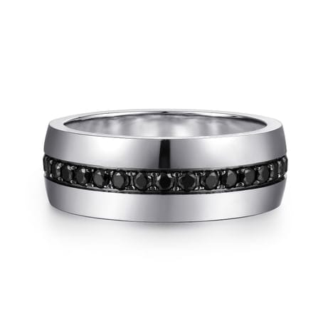 14K White Gold and Black Diamond Men's Band in High Polished Finish - MR15671W4JBD-Gabriel & Co.-Renee Taylor Gallery