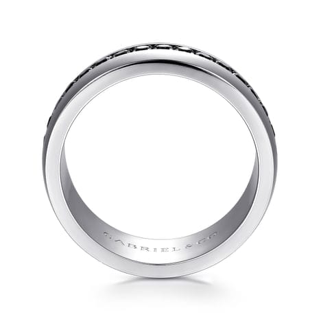 14K White Gold and Black Diamond Men's Band in High Polished Finish - MR15671W4JBD-Gabriel & Co.-Renee Taylor Gallery