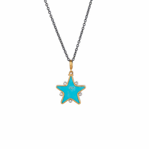 Turquoise 24K&18K Lone Star Pendant,diamond by Lika Behar