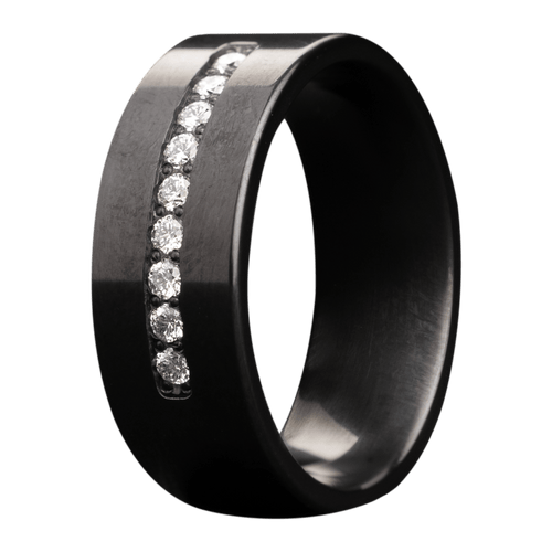 8mm Zirconium High-Polish Flat Ring with Lab-Grown Diamond Channel – K8Z101:D-CHL9-Heavy Stone-Renee Taylor Gallery