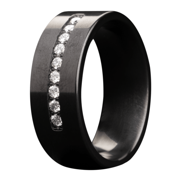 8mm Zirconium High-Polish Flat Ring with Lab-Grown Diamond Channel – 8Z101:D-CHL9-Heavy Stone-Renee Taylor Gallery