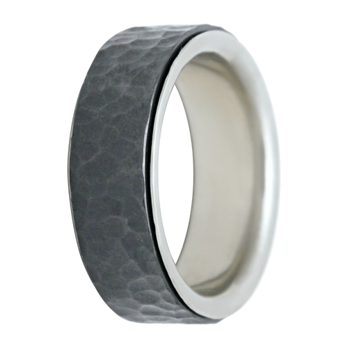 7mm Zirconium Foil-Finish Flat Spinner Ring with 14K White Gold Wrap-Around Sleeve – 8Z901-SP:W-WP-Heavy Stone-Renee Taylor Gallery