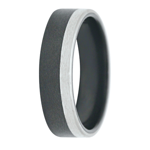 (7mm) Zirconium Flat Satin w/ 2mm 14k White Alloy Edge - 7Z114:W2-EDG-AL-Heavy Stone-Renee Taylor Gallery