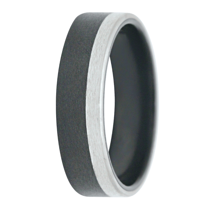 (7mm) Zirconium Flat Satin w/ 2mm 14k White Alloy Edge - 7Z114:W2-EDG-AL-Heavy Stone-Renee Taylor Gallery