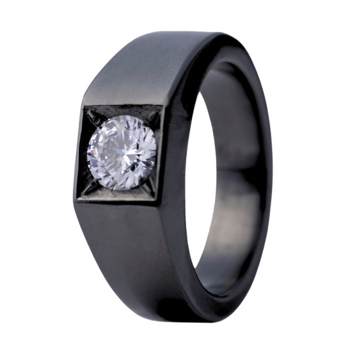 9mm Zirconium Matte Signet Ring with 1ct Lab-Grown White Diamond – 9Z502:D-1-Heavy Stone-Renee Taylor Gallery