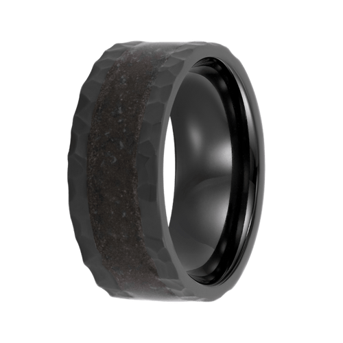 9mm Zirconium Flat Hammered Ring with Brown Dinosaur Bone Inlay – K9Z901:CDNB5-Heavy Stone-Renee Taylor Gallery