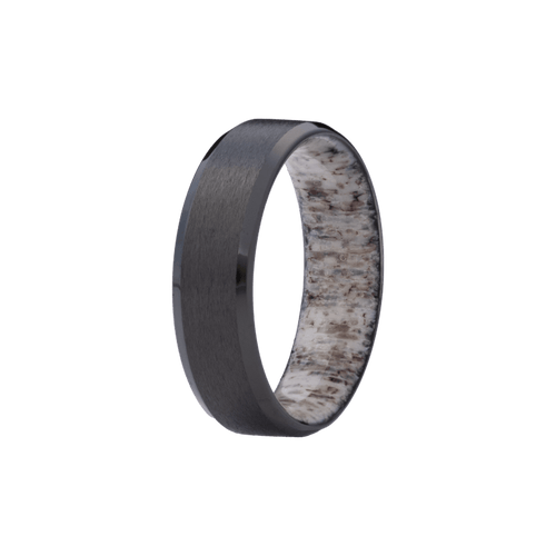 7mm Zirconium Satin Beveled Ring with Polished Edges and Elk Antler Interior Sleeve – K7ZANT107-Heavy Stone-Renee Taylor Gallery