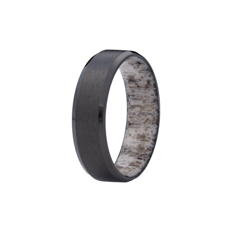 7mm Zirconium Satin Beveled Ring with Polished Edges and Elk Antler Interior Sleeve – K7ZANT107-Heavy Stone-Renee Taylor Gallery