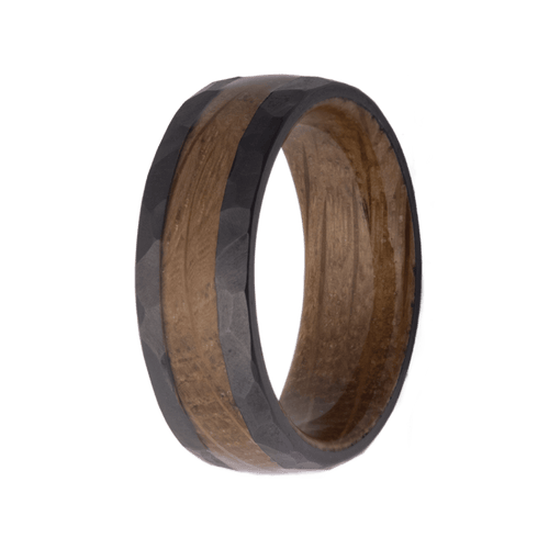 8MM Zirconium Forged Dome Ring with Whiskey Barrel Wood Inlay and Sleeve – 8ZWD011:WHK/WHK4-Heavy Stone-Renee Taylor Gallery